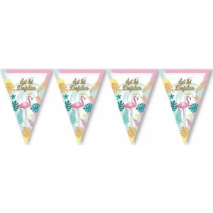 Flamingo Temalı Iyiki Doğdun Yazılı Flama 2 Metre / 10 Bayrak