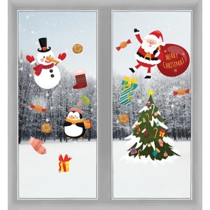 Echo Home Yeni Yıl Sticker Yılbaşı Ağacı Noel Baba Cam Duvar Sticker