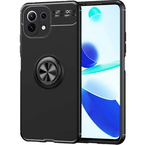 Case 4U Xiaomi Mi 11 Lite Kılıf Kamera Korumalı Autofocus Shockprof Ravel Yüzüklü Standlı Slikon Kapak Siyah