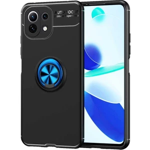 Case 4U Xiaomi Mi 11 Lite Kılıf Kamera Korumalı Autofocus Shockprof Ravel Yüzüklü Standlı Slikon Kapak Siyah - Mavi