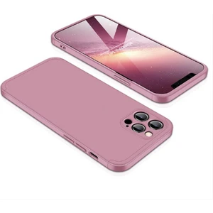 Case 4U Apple iPhone 12 Pro Kılıf 3 Parçalı Tam Koruma Sert Mika Ays Kapak Rose Gold