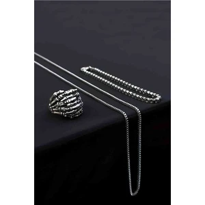 The Collection Iskelet El Ayarlanabilir Gümüş Kaplama Yüzük Küp Bileklik ve Kolye Set