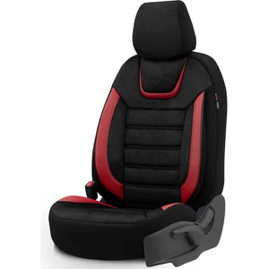 Iconic Design Airbag Dikişli Ekstra Destekli Oto Koltuk Kılıfı Özel Süet Kumaş Siyah - Kırmızı