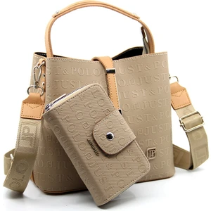Just Polo Kilit Detaylı Kadın Kartlık ve Omuz Çanta Kombini PBU4002-1005