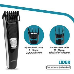 GoldMaster Lider Kablolu Kablosuz Paslanmaz Çelik Yıkanabilir Başlıklı Saç Sakal Şekillendirme Makinesi GM 8185