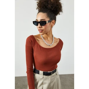Kiremit Kayık Yaka Crop Kaşkorse Bluz 2KXK2-45817-16