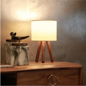 Art&gift Tasarım Ahşap Silindir Başlıklı Bej Kumaş Abajur AYD-2940