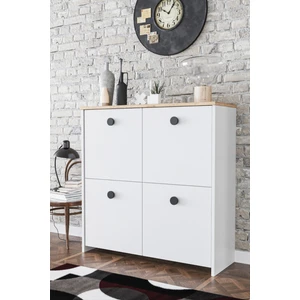 Haus Modüler 4 Kapaklı 4 Raflı Modern Dekoratif Dolap- Beyaz Meşe