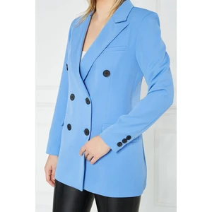 Seda Fidan Butik Atlas Kruvaze Blazer Ceket Mavi
