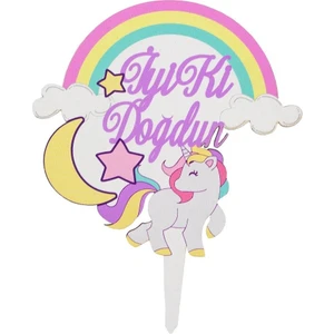 Benim Marifetlerim Unicorn Ahşap Pasta Süsü 25 x 19 cm