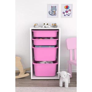 2 Büyük 2 Küçük Pembe Sepetli Oyuncak Dolabı