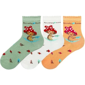 3'lü Şabkalı Mantar Desenli Kız Çocuk Çorabı