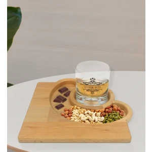 Kişiye Özel Isimli Viski Bardağı ve Doğal Masif Ahşap Yarım Ay Sunum Tabağı Çerezlik Hediye Seti-8