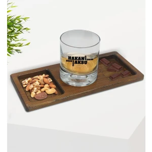 Kişiye Özel Isimli Viski Bardağı ve Doğal Masif Ahşap Dikdörtgen Sunum Tabağı Çerezlik Hediye Seti-29
