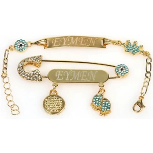 Sahi Aksesuar Açık Mavi Kristal Taşlı Erkek Bebek Yaka Iğne ve Bileklik Seti 55