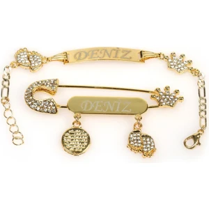 Sahi Aksesuar Beyaz Kristal Taşlı Unisex Bebek Yaka Iğne ve Bileklik Seti 56