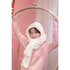 Scarf Kapşonlu Kadın Peluş Bere Atkı Kadın Welsoft Polar Boyunluk Şalı Rüzgar Geçirmez Şapka