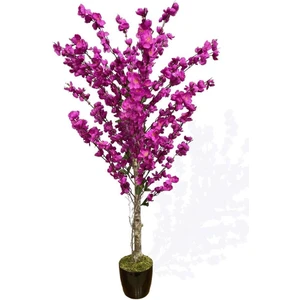 Yapay Ağaç Bahardalı Ağacı Mor Japon Kiraz Çiçeği Sakura Çiçeği 127X70CM Siyah Plastik Saksılı