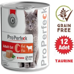Pro Perfeck Tahılsız Sığır Etli Püre Yetişkin Kedi Konservesi 400 gr 12 Adet + Taurine