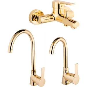 Melek Yapı Oynar Başlıklı Perletör Banyo + Kuğu Lavabo + Evye Bataryası 3'lü Set
