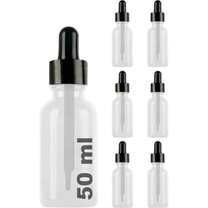 50 cc Şeffaf Damlalık Metal Siyah Sızdırmaz Kapaklı 50 ml Dropper Cam Serum Şişesi 6 Adet