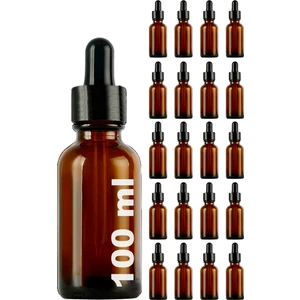 100 cc Amber Damlalık Metal Siyah Sızdırmaz Kapaklı 100 ml Dropper Cam Serum Şişesi 20 Adet