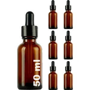 50 cc Amber Damlalık Metal Siyah Sızdırmaz Kapaklı 50 ml Dropper Cam Serum Şişesi 6 Adet