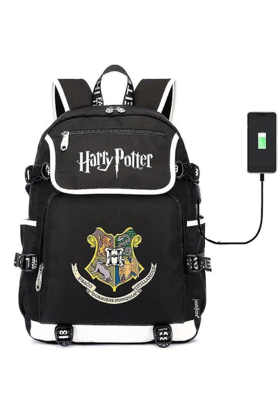 BDZ Mall Harry Potter Temalı USB Portlu Okulu Sırt Çantası - Siyah (Yurt Dışından)
