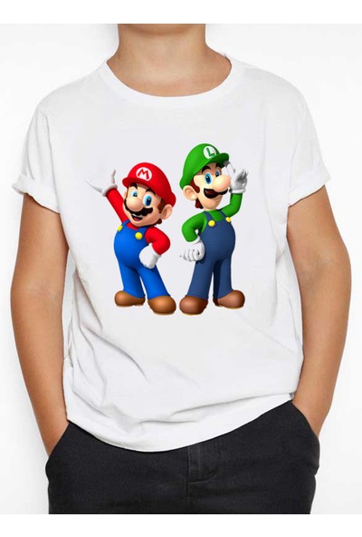 Take Mario And Luigi Çocuk Tişört Beyaz