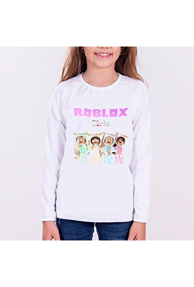 Take Roblox Girls Uzun Kol Çocuk Tişört Beyaz