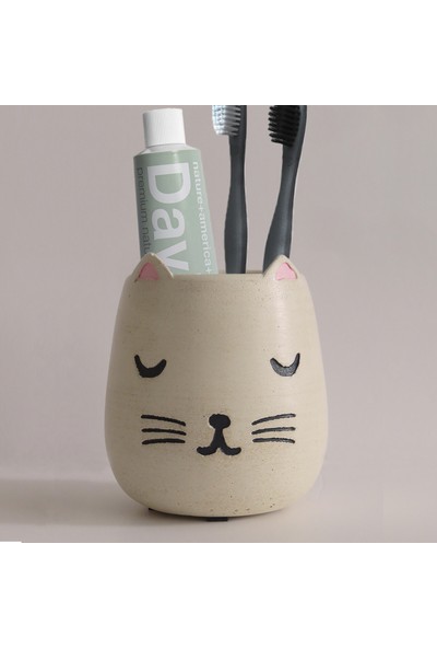 Ghogol Home Kedi Beton Diş Fırçalık - Fil Dişi Rengi