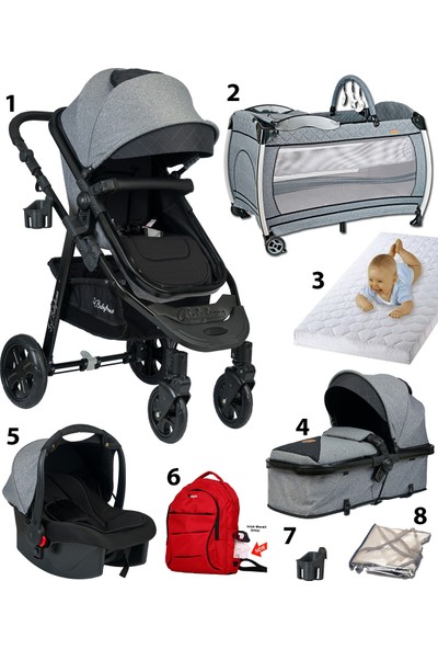Baby Home 8 in 1 Corso 940 Seyahat Travel Sistem Bebek Arabası 600 Nanny Oyun Parkı Yatak Beşik