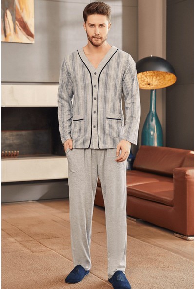 Mecit Önden Düğmeli Büyük Beden Erkek Pijama Takım Mecit 2758