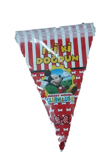 Mickey Mouse Iyiki Doğdun Yazılı Flama 2 Metre / 10 Bayrak