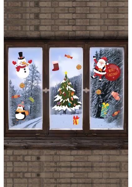 Yeni Yıl Sticker Yılbaşı Ağacı Noel Baba Cam Duvar Sticker modelleri
