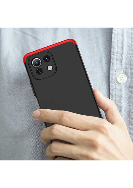 Xiaomi Mi 11 Lite Kılıf 3 Parçalı Tam Koruma Sert Mika Ays Kapak Siyah Gümüş