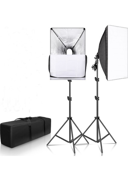 50 x 70 cm Softbox 2'li Sürekli Işık Seti Strobist Set Taşıma Çantalı