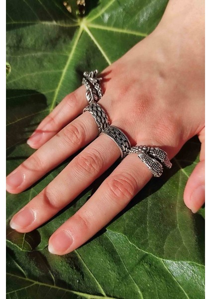 Unisex 4'lü Gümüş Kaplama Ayarlanabilir Yüzük Set