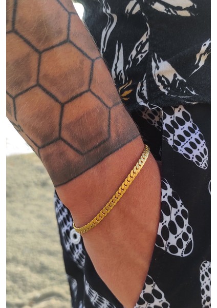 Unisex Kararmaz Gold Çelik Bileklik