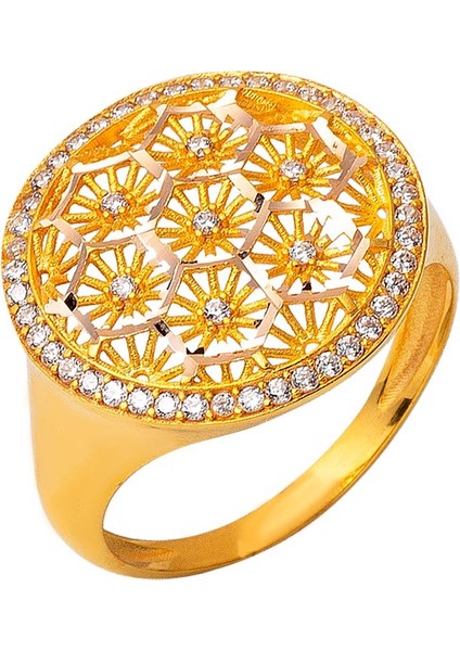 Yaşam Çiçeği Yıldızlı Altın Yüzük