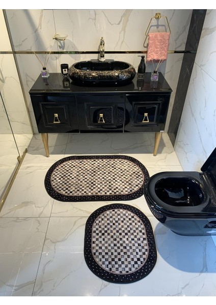 Cindy Dama 2'li Lateks Taban Saçaksız Banyo Paspas Takımı
