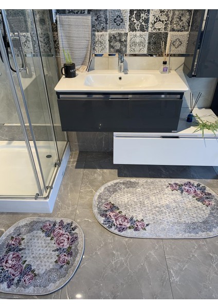 Lola 2'li Lateks Taban Saçaksız Banyo Paspas Takımı