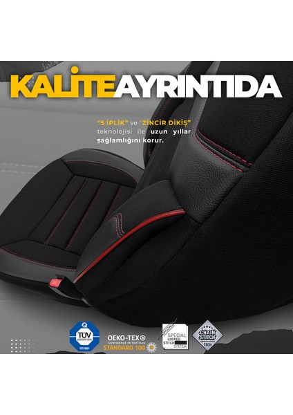 Individual Design Airbag Dikişli Ekstra Destekli Özel Tasarım Oto Koltuk Kılıfı Siyah - Kırmızı indirimleri