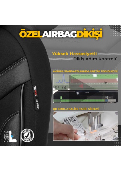 Individual Design Airbag Dikişli Ekstra Destekli Özel Tasarım Oto Koltuk Kılıfı Siyah - Gri