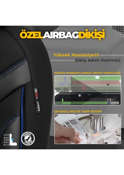 Individual Design Airbag Dikişli Ekstra Destekli Özel Tasarım Oto Koltuk Kılıfı Siyah - Mavi modelleri