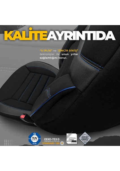 Individual Design Airbag Dikişli Ekstra Destekli Özel Tasarım Oto Koltuk Kılıfı Siyah - Mavi indirimleri