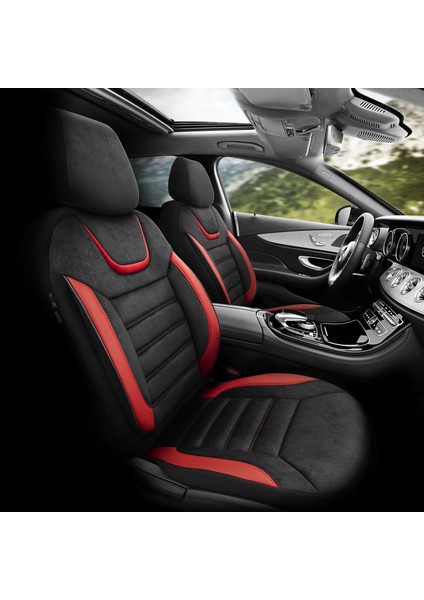 Iconic Design Airbag Dikişli Ekstra Destekli Oto Koltuk Kılıfı Özel Süet Kumaş Siyah - Kırmızı fiyatları