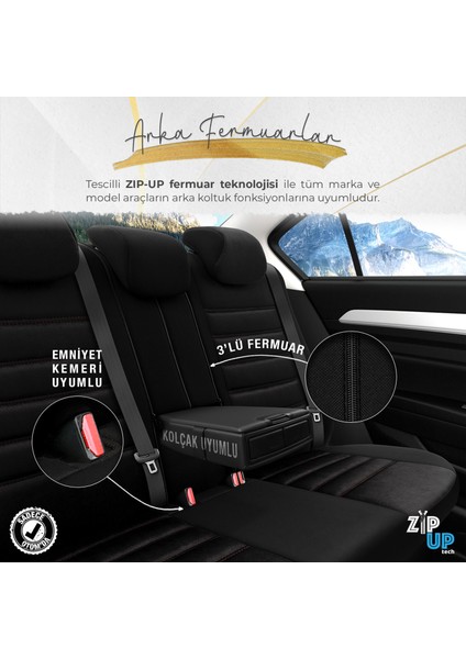 Iconic Design Airbag Dikişli Ekstra Destekli Oto Koltuk Kılıfı Özel Süet Kumaş Siyah - Kırmızı fırsatları