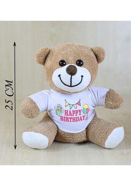 25 cm Happy Birthday Yazılı Çiçek Ayı