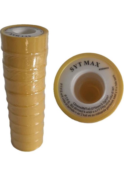 10 Adet Teflon Bant Küçük Sıhhi Tesisat Su Sızdırmazlık Bandı 12 mm x 8 mt Doğalgaz Tesisat Bandı